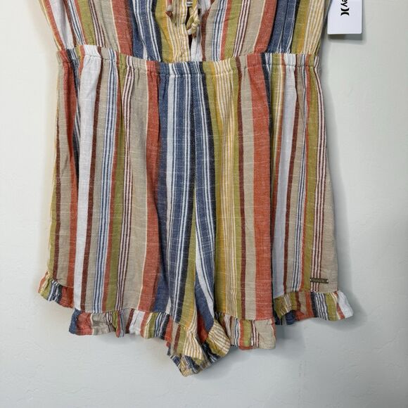 Hurley NWT Linen Blend Large Striped Sleeveless Romper Travel Vacation Beachy - Picture 5 of 13